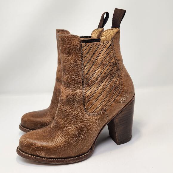 Bed Stu Insight Brown Distressed Leather Ankle Boot Women Size 8.5 Block Heel - Picture 4 of 11